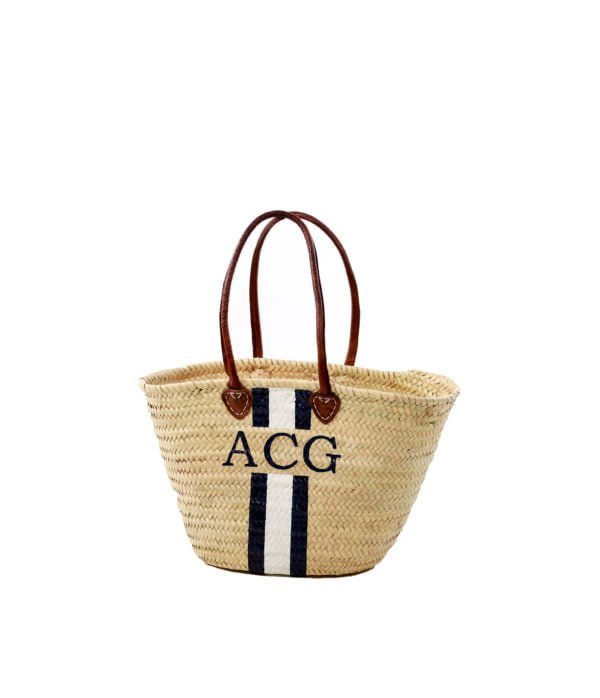 Monogrammed Straw Bag With Long Leather Handles | Mazador